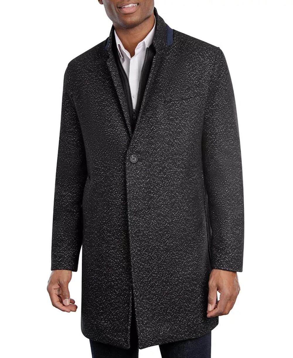 Michael Kors Men's Black Dash Wool Blend Pike Classic-Fit Overcoat Size 48R